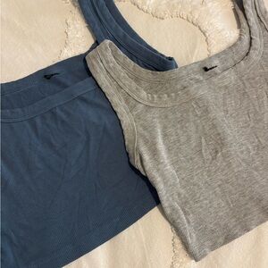 Women's Blue and Gray Ribbed Tank Tops